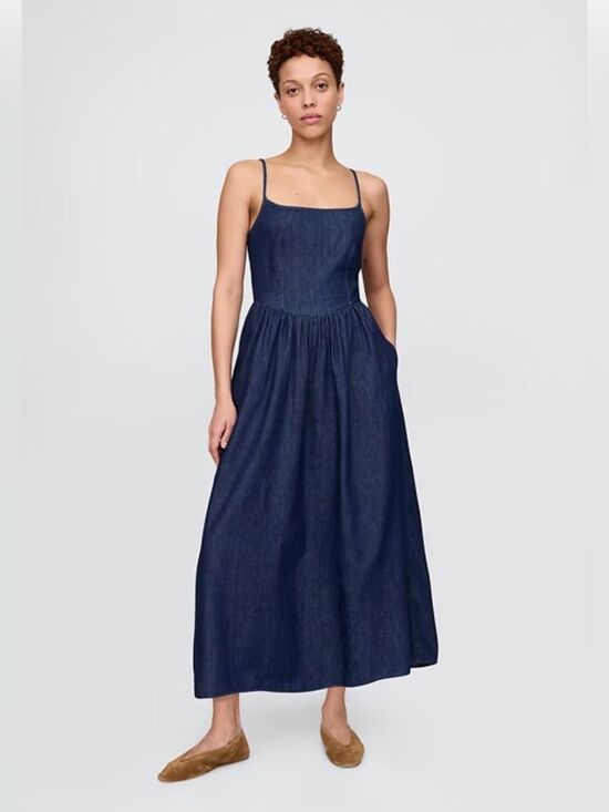 GAP Dresses & Skirts - Gap Denim Drop-Waist Maxi Dress Dark Wash Classic Timeless Festival